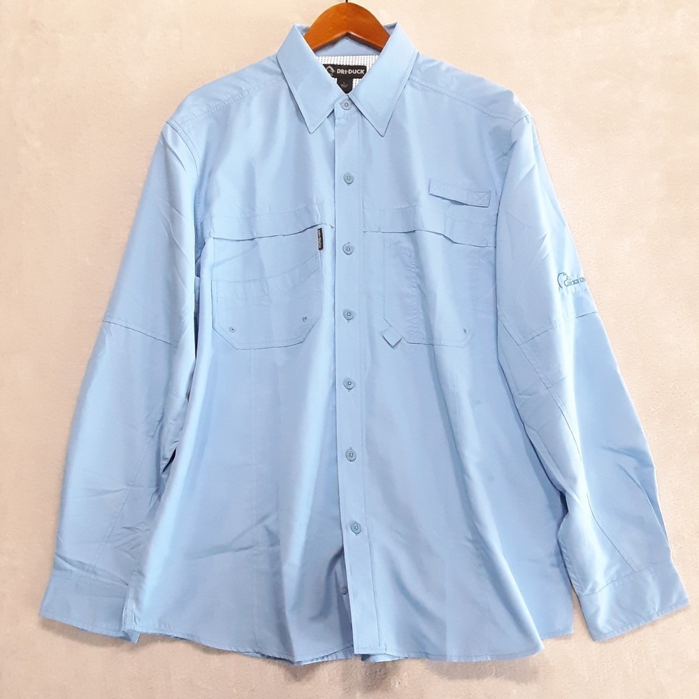 Dri Duck 4405 Mens  Long-Sleeve Catch Fishing Shirt Large Blue Ripstop UPF